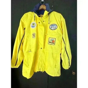 London Fog Yellow Large Vintage Insulated Parka‎ Snap Jacket Hawaii Patches